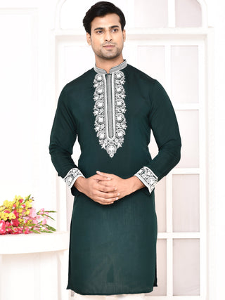 Men's Green Embroidered Kurta