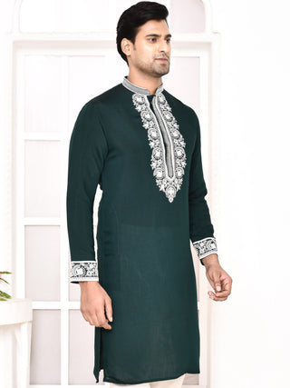 Men's Green Embroidered Kurta