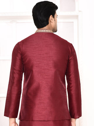 Men's Floral Embroidered Maroon Jacket Set