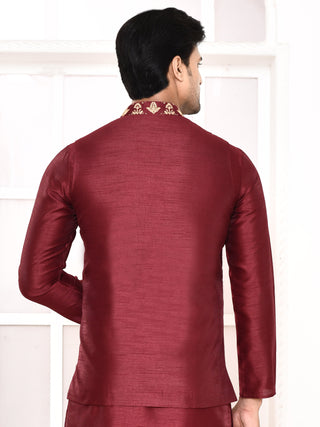 Men's Embroidered Maroon Jacket Set