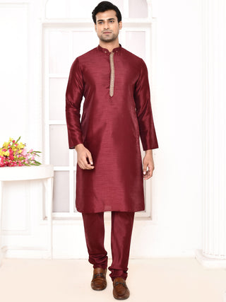 Men's Embroidered Maroon Jacket Set