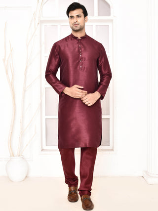 Men's Embroidered Maroon Jacket Set