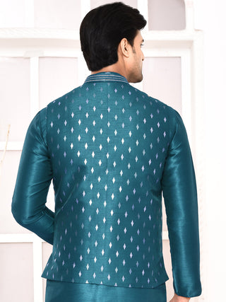 Men's Printed Torquoise Kurta & Jacket Set