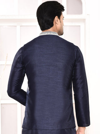 Men's Embroidered Navy Blue Jacket Set