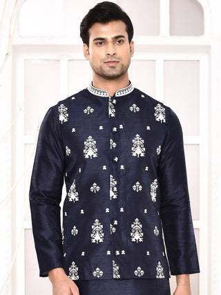 Men's Embroidered Navy Blue Jacket Set