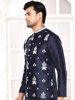 Men's Embroidered Navy Blue Jacket Set