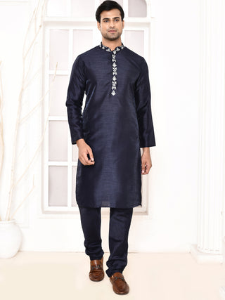 Men's Embroidered Navy Blue Jacket Set