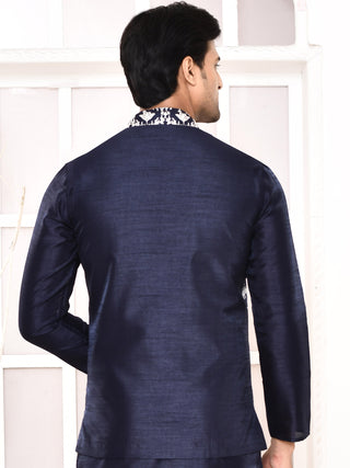 Men's Embroidered Navy Blue Jacket Set