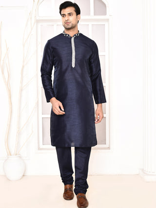 Men's Embroidered Navy Blue Jacket Set