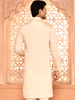 Men's Floral Embroidered Silk Cream Kurta