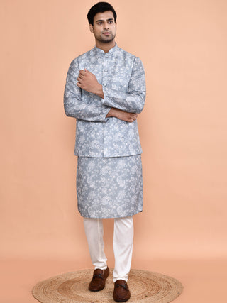 Men's Floral Printed Kurta & Jacket Set