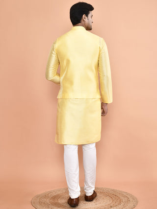 Men's Embroidered Yellow Kurta & Jacket Set