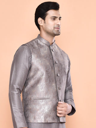 Men's Printed Brown Kurta & Jacket Set