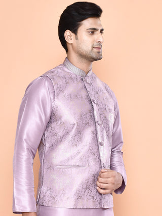 Men's Printed Purple Kurta & Jacket Set