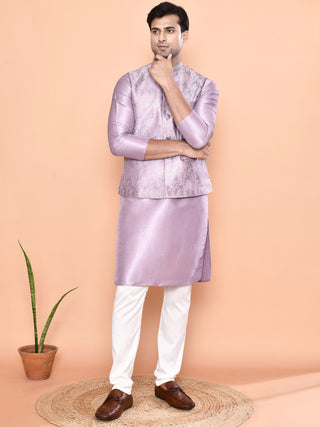 Men's Printed Purple Kurta & Jacket Set