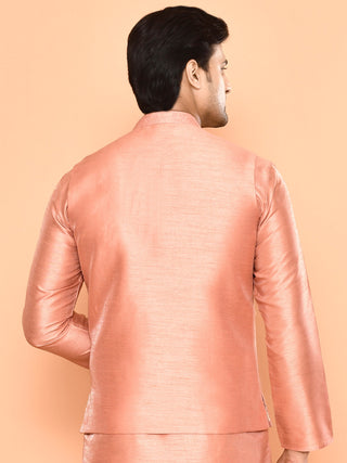 Men's Embroidered Peach Kurta & Jacket Set