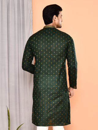 Men's Ethnic Motifs Cotton Blend Kurta (Green)