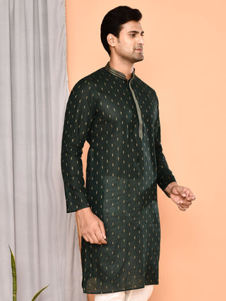 Men's Ethnic Motifs Cotton Blend Kurta (Green)