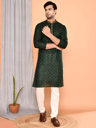 Men's Ethnic Motifs Cotton Blend Kurta (Green)