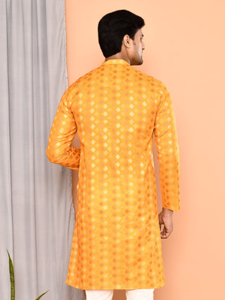 Men's Printed Cotton Blend Kurta (Yellow)