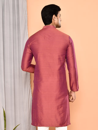 Men's Cotton Red Solid Kurta