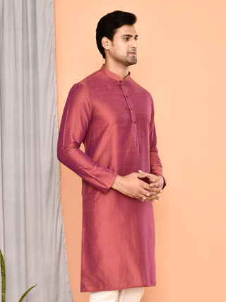 Men's Cotton Red Solid Kurta