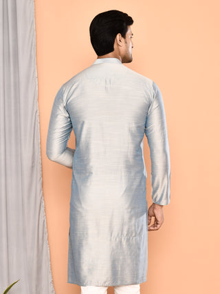 Men's Cotton Grey Solid Kurta