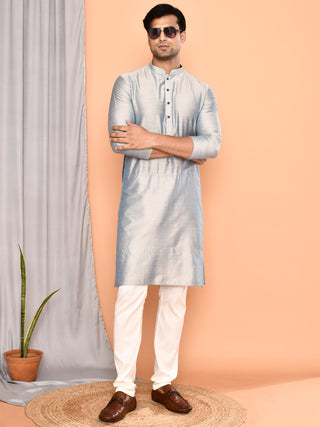 Men's Cotton Grey Solid Kurta