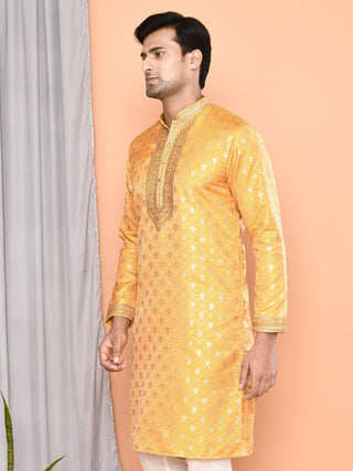 Men's Embroidered Yellow Kurta