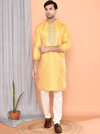 Men's Embroidered Yellow Kurta