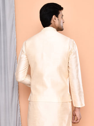 Men's Embroidered Beige Kurta & Jacket Set