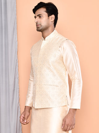 Men's Embroidered Beige Kurta & Jacket Set