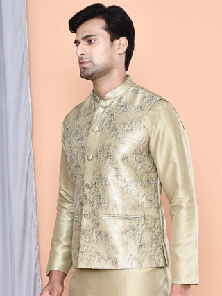 Men's Printed Pista Kurta & Jacket Set