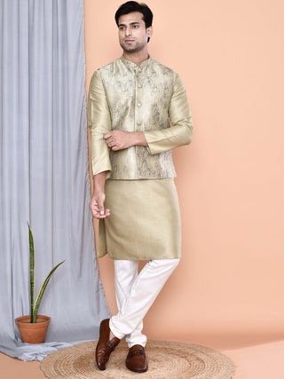 Men's Printed Pista Kurta & Jacket Set