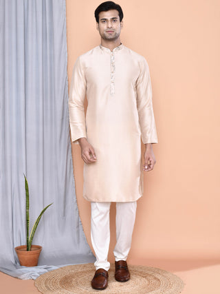 Men's Printed Peach Kurta & Jacket Set