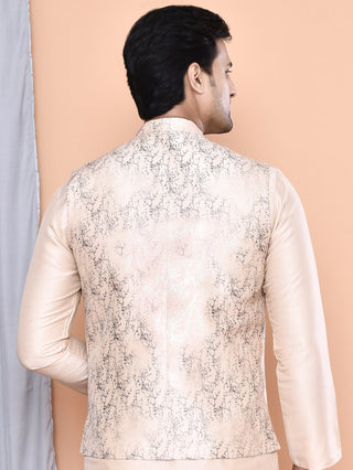 Men's Printed Peach Kurta & Jacket Set