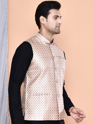 Men's Printed Gold Kurta & Jacket Set