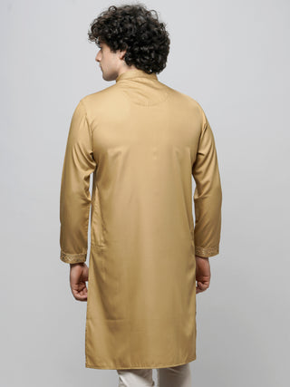 Men's Beige Cotton Embroidered Kurta