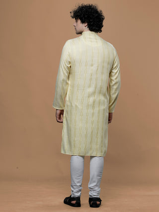 Maahi Fab Men Self Designed Pure Cotton Kurta and Pajama (Yellow)