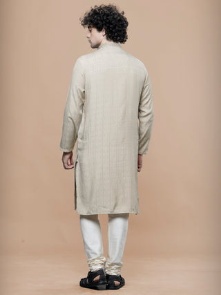 Maahi Fab Men Straight Pure Cotton Kurta and Pajama (Beige)