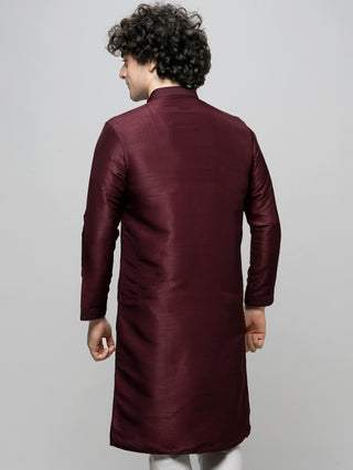 Men's Maroon Sequin Embroidered Kurta