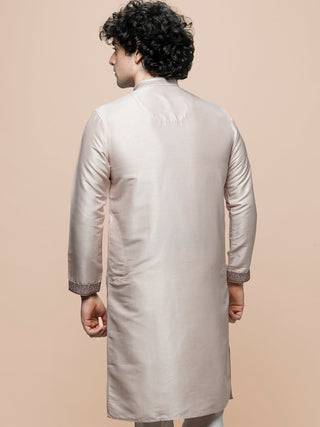 Men's Peach Embroidered Kurta