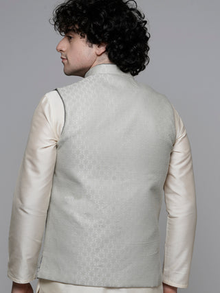 Men's Grey Mirror Work Nehru Jacket