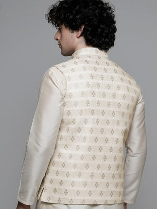 Men's Woven Designed Beige Nehru Jacket