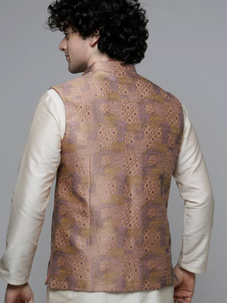 MAAHI FABS WOVEN DESIGN NEHRU JACKET (PINK)