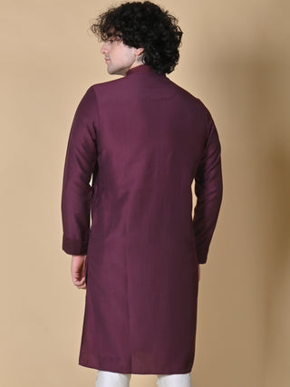 Men's Wine Sequin Embroidered Kurta