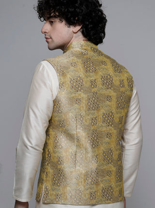 MAAHI FABS WOVEN DESIGN NEHRU JACKET (GOLD)