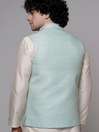 Men's Aqua Mirror Work Nehru Jacket