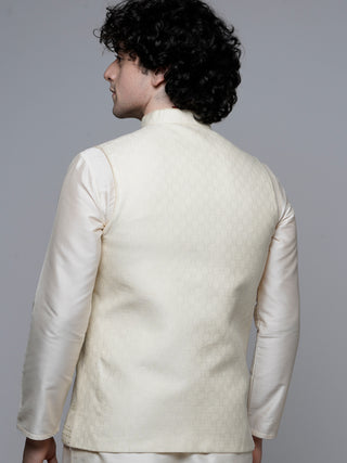 Men's Cream Mirror Work Nehru Jacket