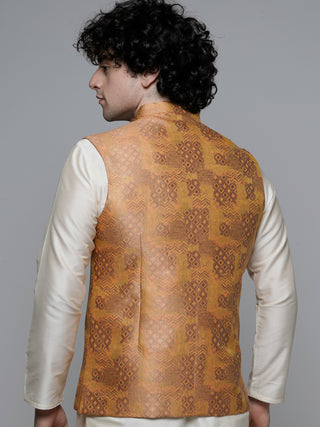 MAAHI FABS WOVEN DESIGN NEHRU JACKET (BROWN)